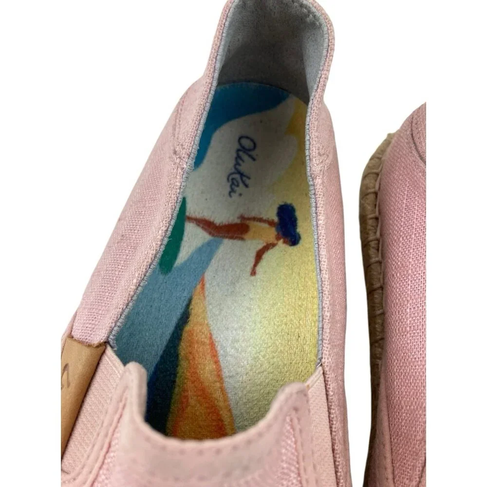 *Olukai Pink Kaula Pa'a Kapa Espadrilles Shoes Womens Size 8 Fold Heel Slip On